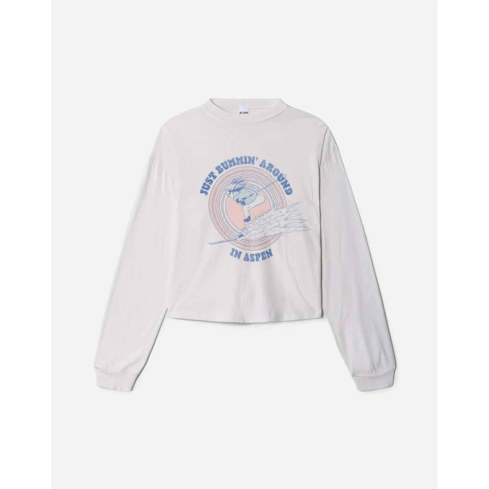 NEW RE/DONE men's boxy boyfriend ski bum long sleeve shirt in vintage white